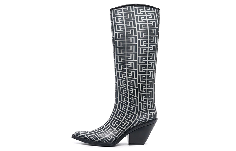 (Women) Balmain High-Top Boots 'Black and White Logo Jacquard' WN1TG661KRMTGFE