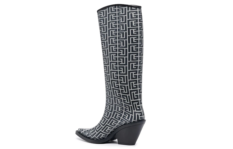 Lookbook (W) Balmain Sepatu Boots Tinggi 'Logo Jacquard Hitam Putih' WN1TG661KRMTGFE