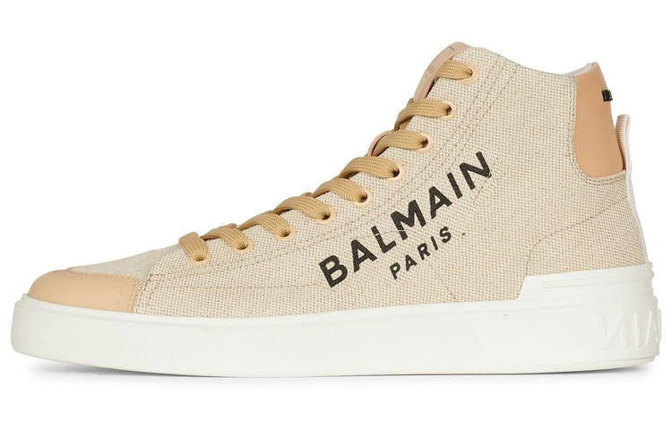(W) Balmain High-Top Sneakers 'Beige Logo Print'