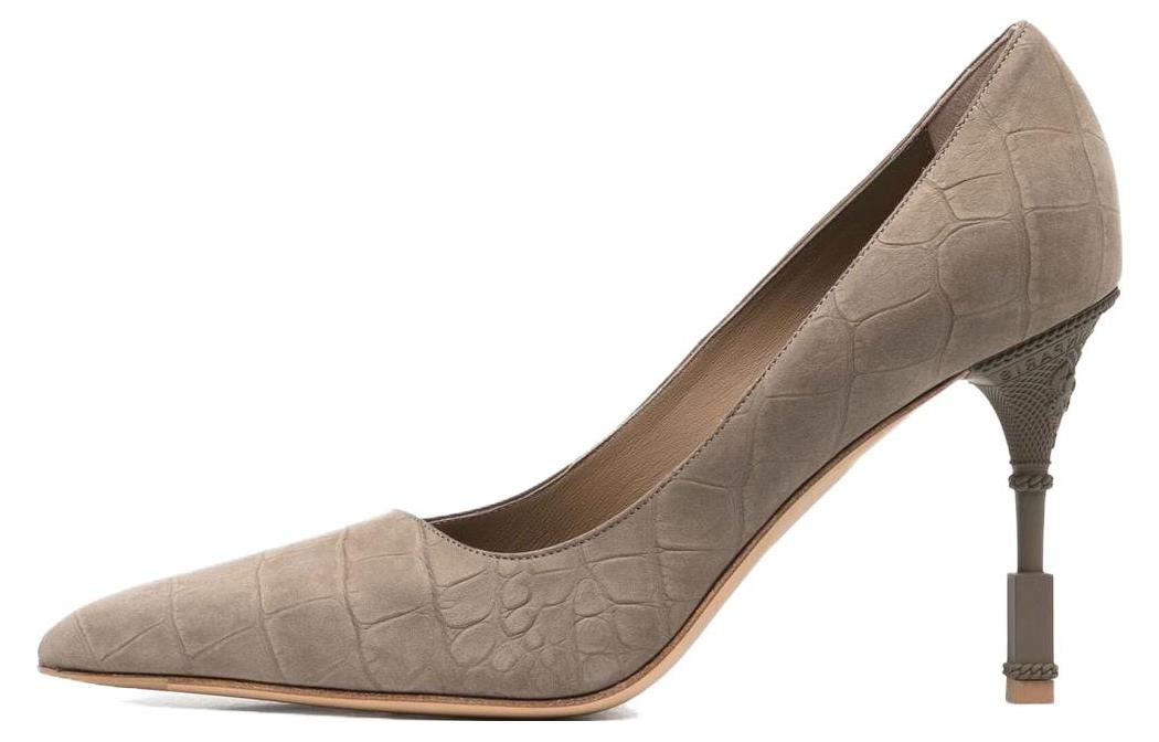 (W) Balmain High Heel 'Grey Taupe Leather Fashion'