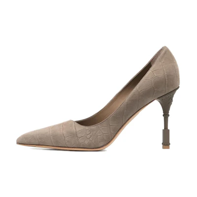 (W) Balmain High Heel 'Grey Taupe Leather Fashion'