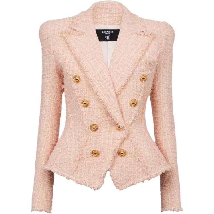 (Women) BALMAIN Jolie Madame Pink Tweed Double-Breasted Short Jacket for Women CF1SI206-XF91-0DX