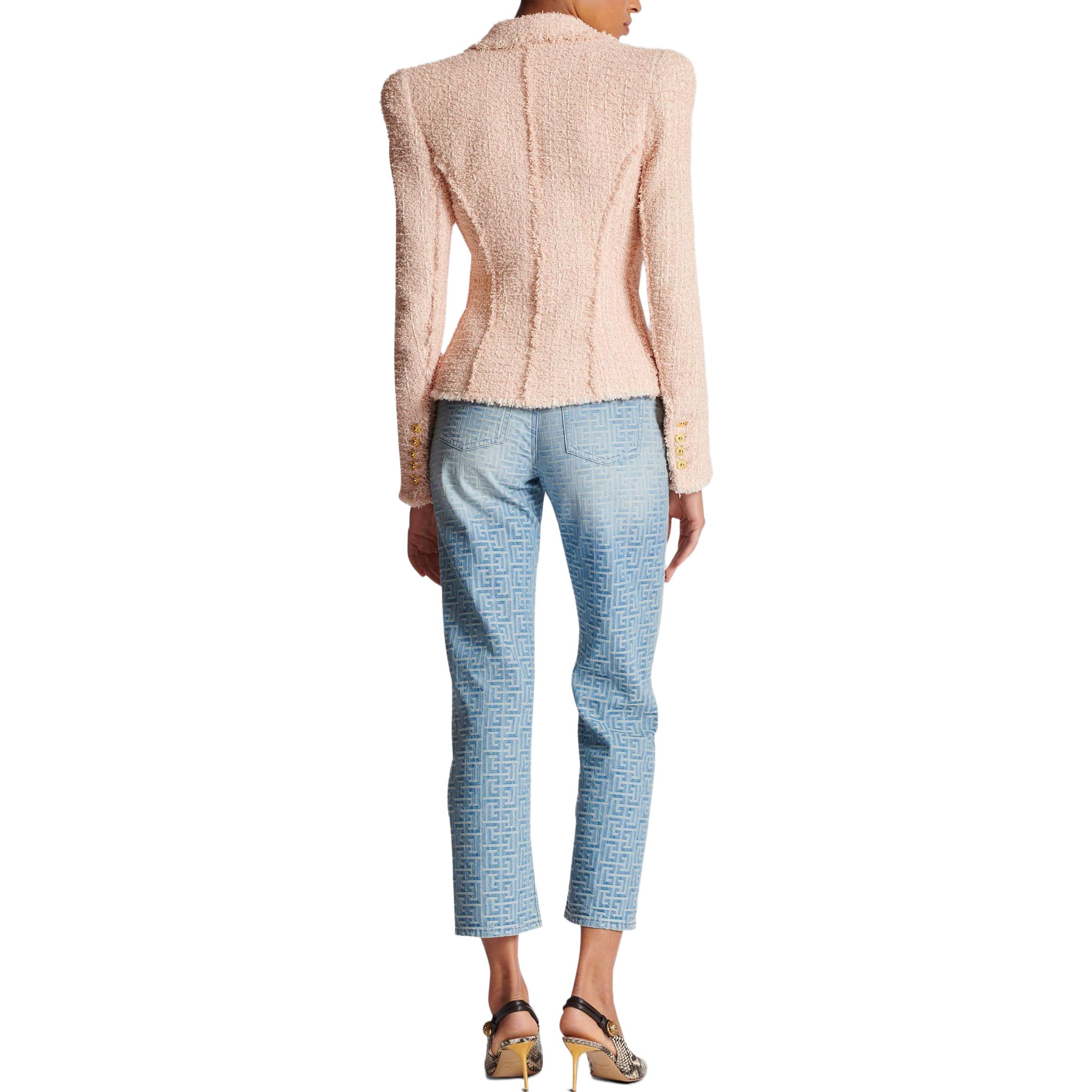 Sizing (W) 巴尔曼 Jolie Madame 粉色双排扣短款女式粗花呢外套 CF1SI206-XF91-0DX