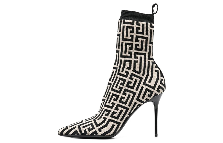 (W) Balmain Knit Ankle Boot 'Black White Jacquard'