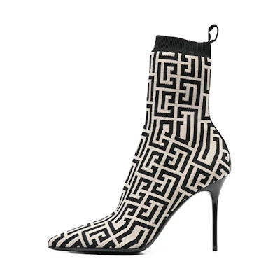 (W) Balmain Knit Ankle Boot 'Black White Jacquard'
