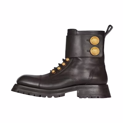 (W) Balmain Leather Block Heel Square Toe Ankle Boots 'Black'