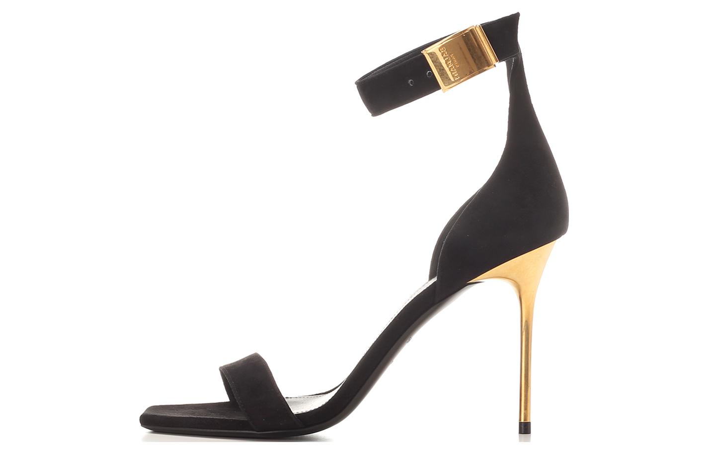 (W) Balmain Leather Buckle High-heel Sandals 'Black Fashion'