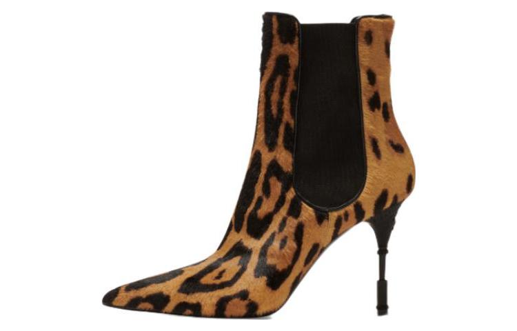 (W) Balmain Leather Chelsea Boots 'Brown Print Stiletto'