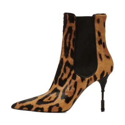 (W) Balmain Leather Chelsea Boots 'Brown Print Stiletto'
