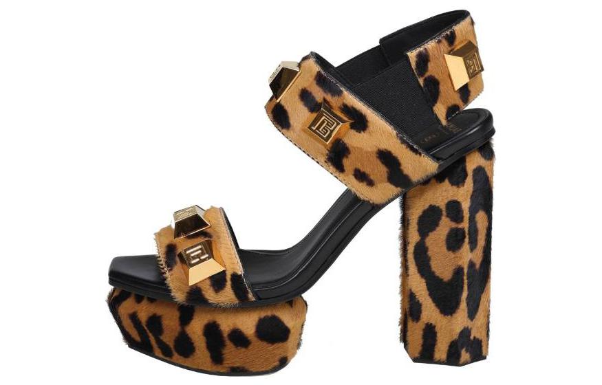 Buy (Women) Balmain Leather Chunky Heel Sandals 'Leopard Print' AN1UH850LCVDWDY