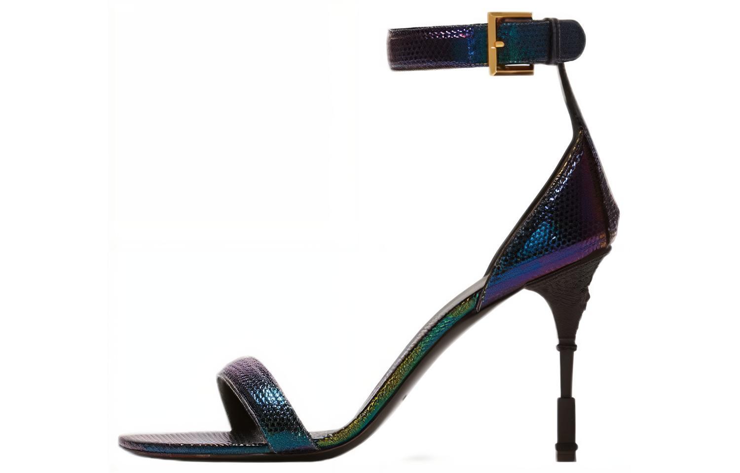 (W) Balmain Leather High Heel Sandal 'Multicolor Buckle'
