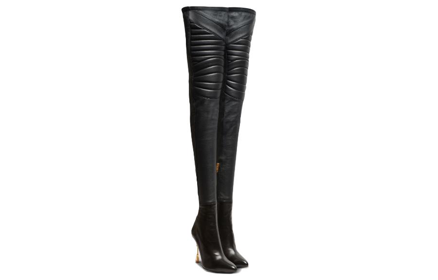 Lookbook (W) Balmain Botas Altas de Cuero Punta Afilada y Tacón de Aguja 'Negro' YN0TB837LNSN0PA