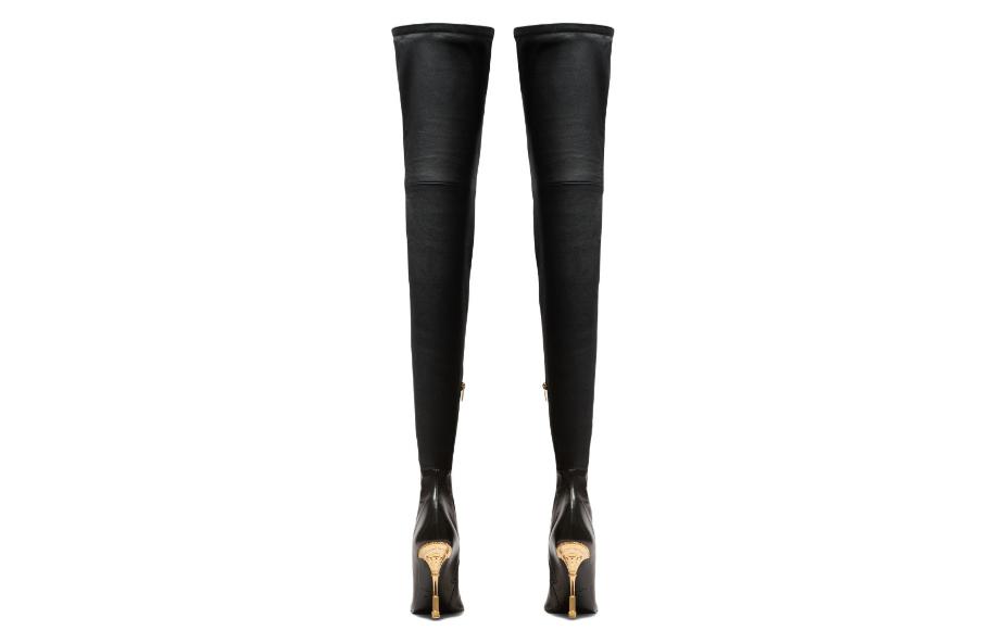 Shop BALMAIN巴爾曼 皮革 尖頭細高跟 高筒靴 女款 黑色
