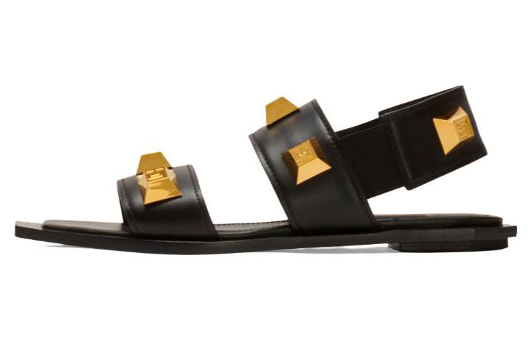 Buy (W) Balmain Leren Studded Platte Sandalen ''Zwart Mode'' AN1UH849LAPDEAD