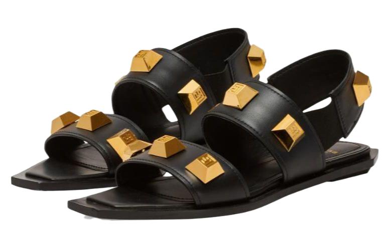 Order (W) Balmain Leren Studded Platte Sandalen ''Zwart Mode'' AN1UH849LAPDEAD