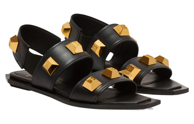 Lookbook (W) Balmain Leren Studded Platte Sandalen ''Zwart Mode'' AN1UH849LAPDEAD
