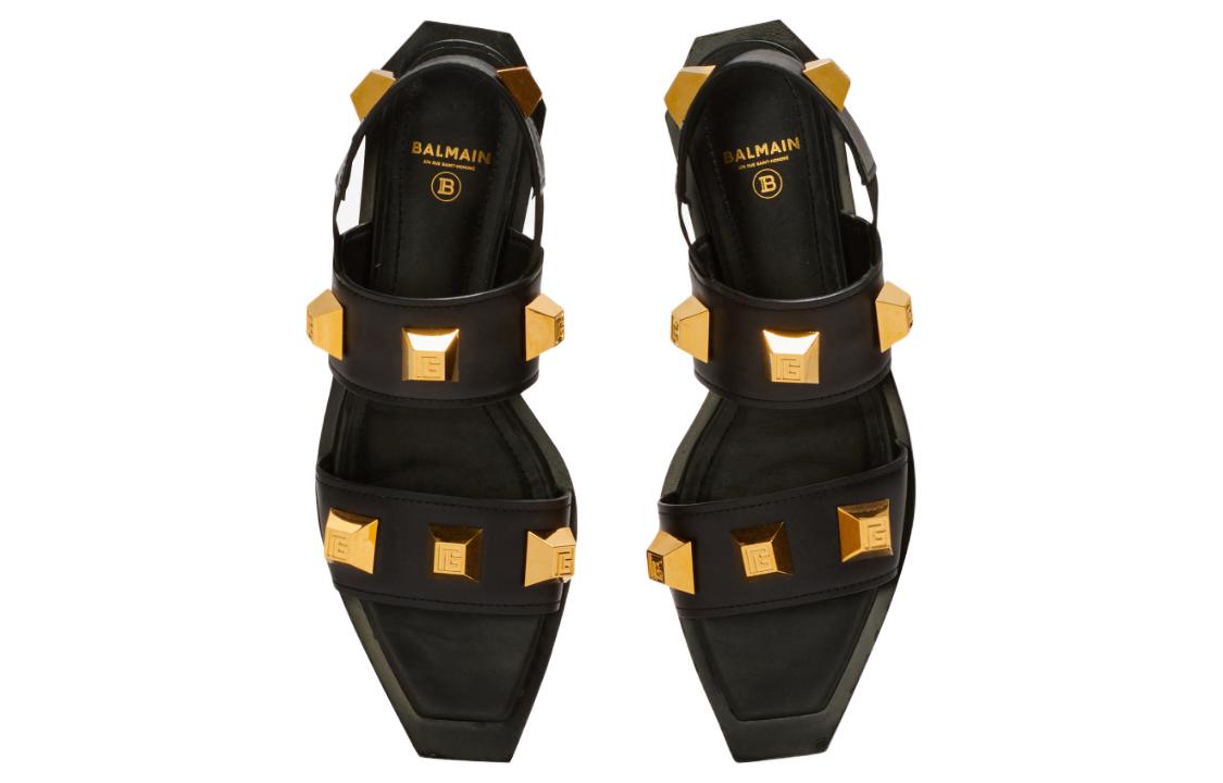 Shop (W) Balmain Leren Studded Platte Sandalen ''Zwart Mode'' AN1UH849LAPDEAD