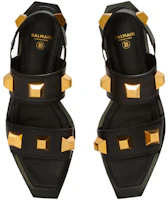 Shop (W) Sandal Datar Kulit Berstap Balmain 'Black Fashion' AN1UH849LAPDEAD