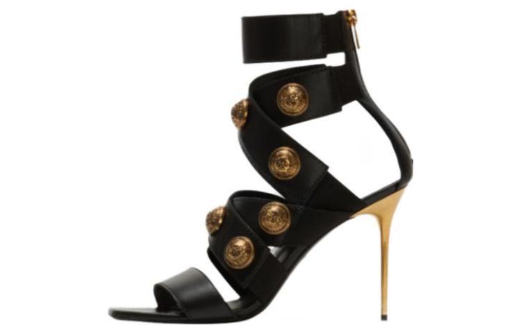 Buy (W) Sandales en Cuir Balmain à Fermeture Éclair ''Noir'' ''Or Antique'' AN1UH859LVITEAD