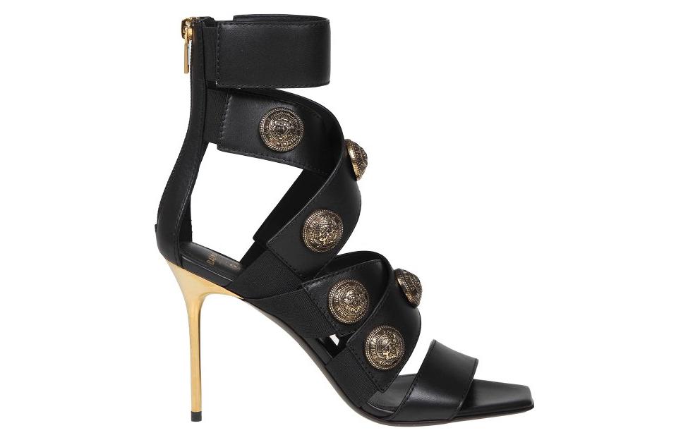 Order (W) Sandales en Cuir Balmain à Fermeture Éclair ''Noir'' ''Or Antique'' AN1UH859LVITEAD