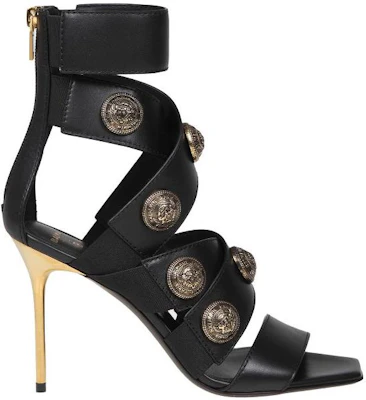(W) Sandales en Cuir Balmain à Fermeture Éclair ''Noir'' ''Or Antique'' AN1UH859LVITEAD Order (W) Sandales en Cuir Balmain à Fermeture Éclair ''Noir'' ''Or Antique'' AN1UH859LVITEAD