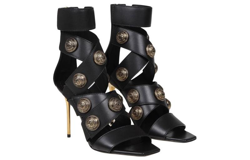 Lookbook (W) Sandales en Cuir Balmain à Fermeture Éclair ''Noir'' ''Or Antique'' AN1UH859LVITEAD