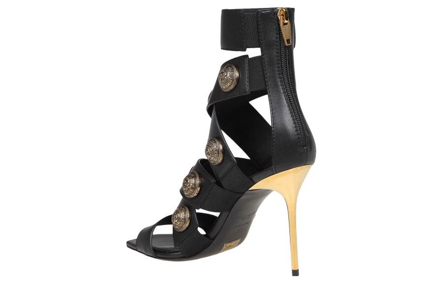 Purchase (W) Sandales en Cuir Balmain à Fermeture Éclair ''Noir'' ''Or Antique'' AN1UH859LVITEAD