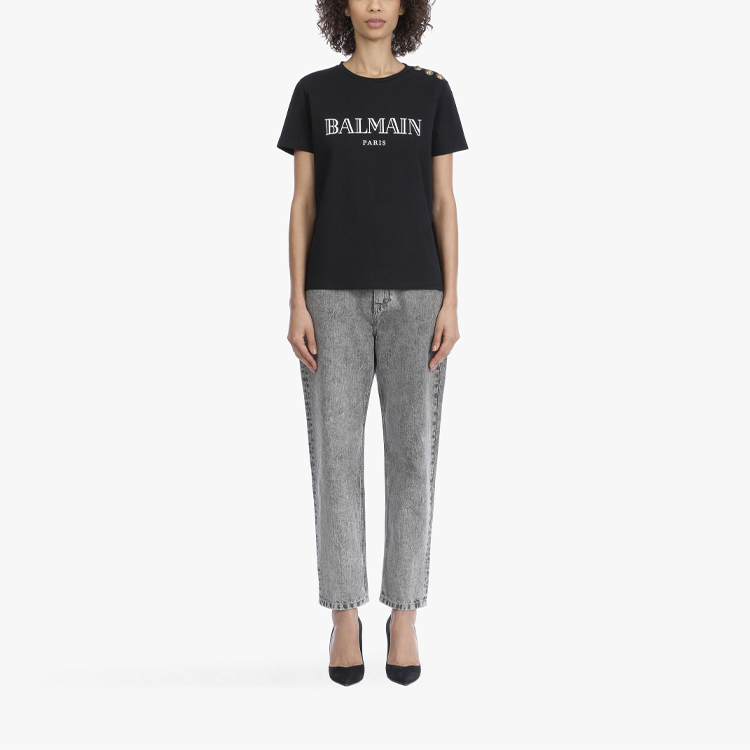 Lookbook (W) BALMAIN 黑色短袖棉質Logo印花T恤. UF11350-I367-EAB
