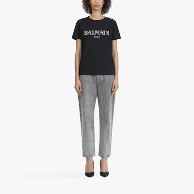 (W) BALMAIN 黑色短袖棉質Logo印花T恤. UF11350-I367-EAB Lookbook (W) BALMAIN 黑色短袖棉質Logo印花T恤. UF11350-I367-EAB