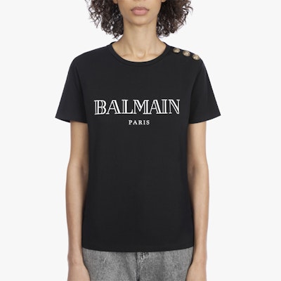 (W) BALMAIN 黑色短袖棉質Logo印花T恤. UF11350-I367-EAB Sizing (W) BALMAIN 黑色短袖棉質Logo印花T恤. UF11350-I367-EAB
