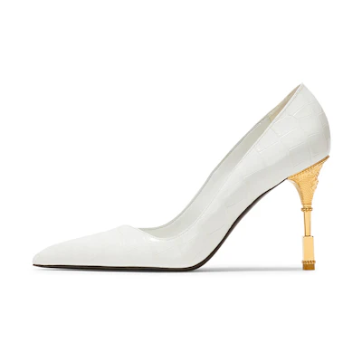 (W) Balmain Moneta High Heels 'White Crocodile Pattern'