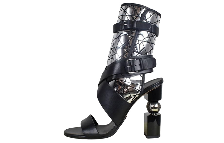 (W) Balmain Open-Toe Slide 'Black Silver'