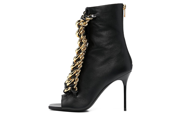 (W) Balmain Peep-Toe Ankle Boots with Chain Detail 'Black'