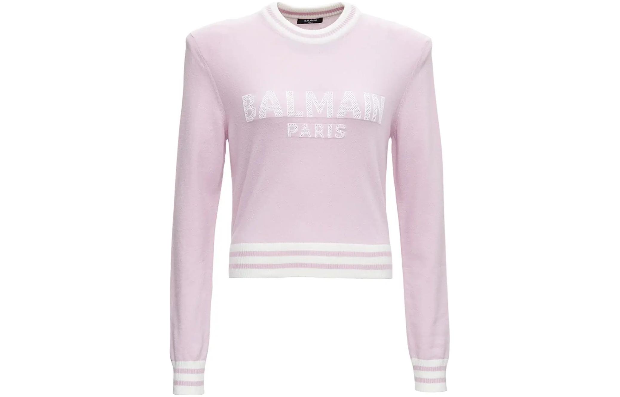 (Women) BALMAIN Pink Logo Intarsia Knit Pullover Sweater WF1KA000K225-OCD