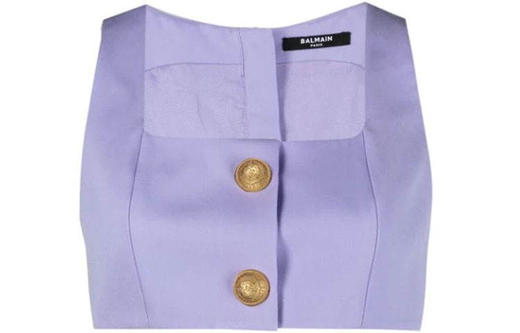 (Women) Balmain Purple Crop Top with Logo Buttons VF10019167L