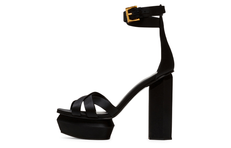 (W) Balmain Satin Buckle Slide 'Black'