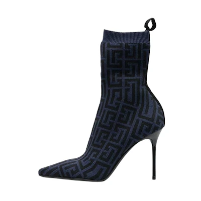 (W) Balmain Short Boots 'Blue Black Logo Print'