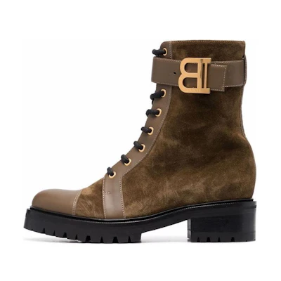 (W) Balmain Short Boots 'Velvet Brown with Gold Buckle'