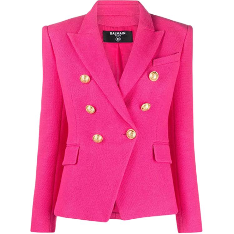 (Women) BALMAIN Slim-Fit Pink Double-Breasted Blazer with Embossed Buttons XF1SG000-CB11-4AM