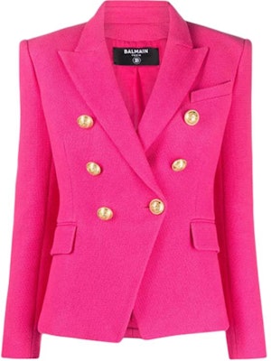 (W) BALMAIN 修身版粉色雙排扣西裝外套附浮雕扣 XF1SG000-CB11-4AM Buy (W) BALMAIN 修身版粉色雙排扣西裝外套附浮雕扣 XF1SG000-CB11-4AM