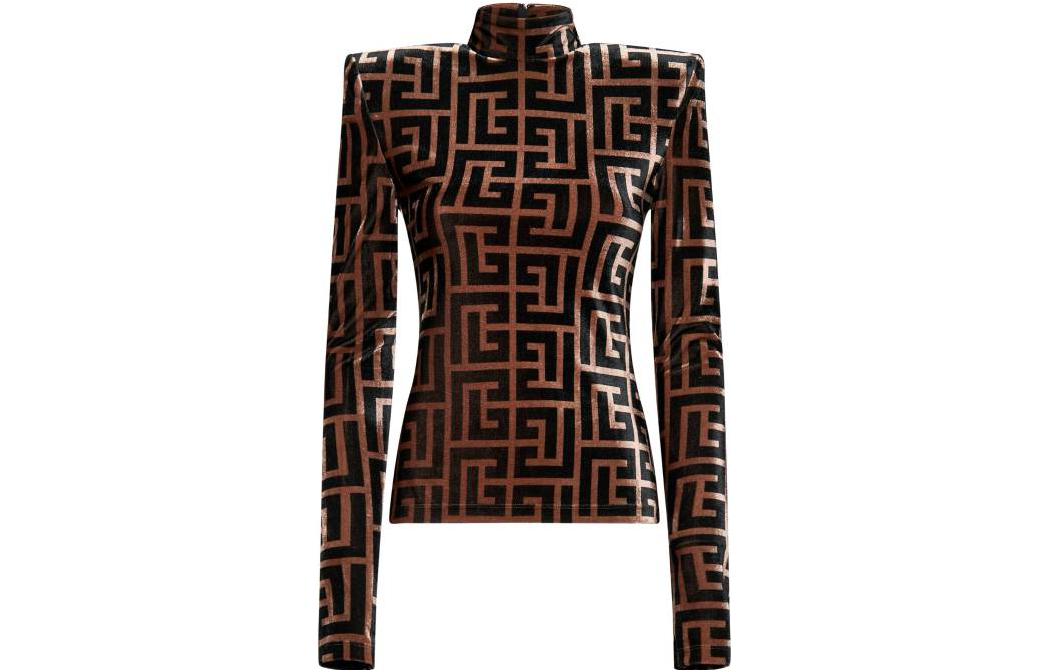 (Women) Balmain Slim Fit Printed Brown Long Sleeve Sweatshirt BF1AR092JG49-WDP