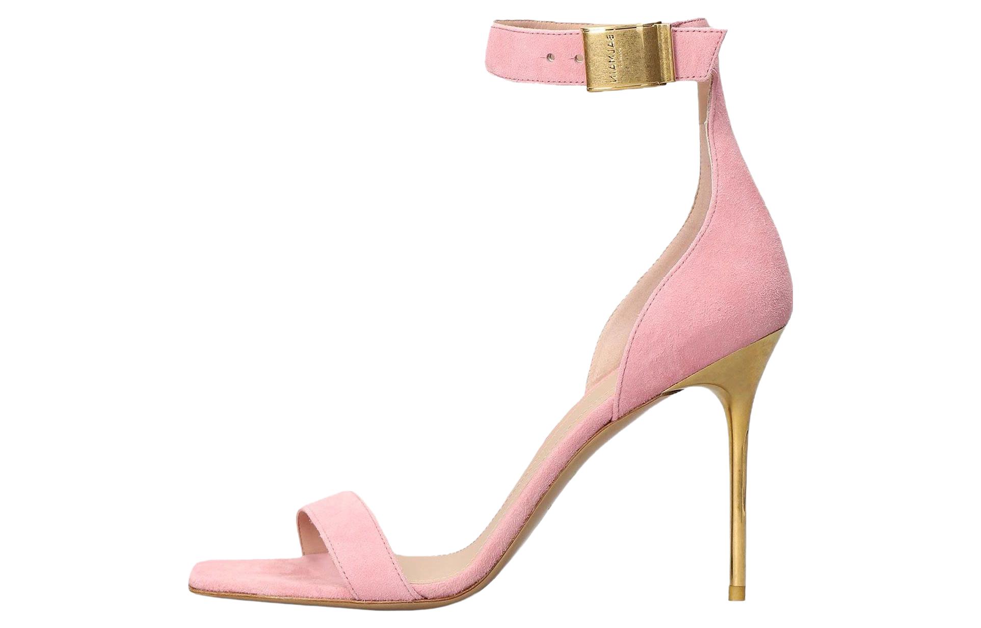(W) Balmain Square Toe Buckle Mules 'Pink Velvet'