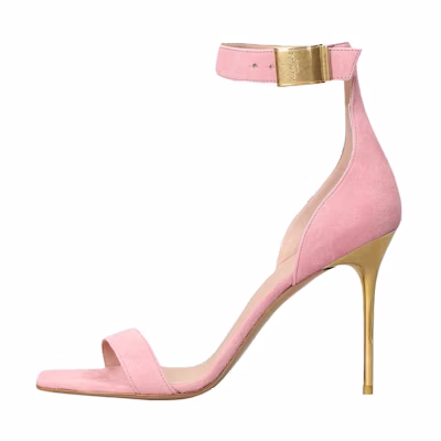 (W) Balmain Square Toe Buckle Mules 'Pink Velvet'