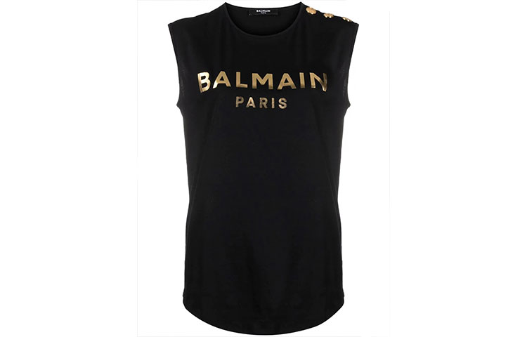 (Women) Balmain SS21 Black Logo Print Sleeveless Tank Top WF1EB005-B097-EAD