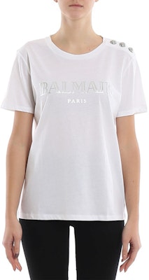 (W) BALMAIN SS21 圓領印花Logo短袖T恤 米色。 TF11350-I366GAC Lookbook (W) BALMAIN SS21 圓領印花Logo短袖T恤 米色。 TF11350-I366GAC