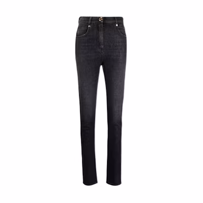 (Women) BALMAIN SS21 High-Waisted Slim Fit Buckle Detail Jeans Black. WF1MF000D134-0PC