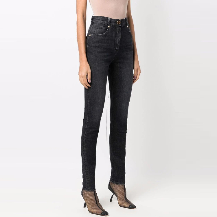 Shop (W) 巴尔曼 SS21 高腰修身扣细节牛仔裤 黑色. WF1MF000D134-0PC