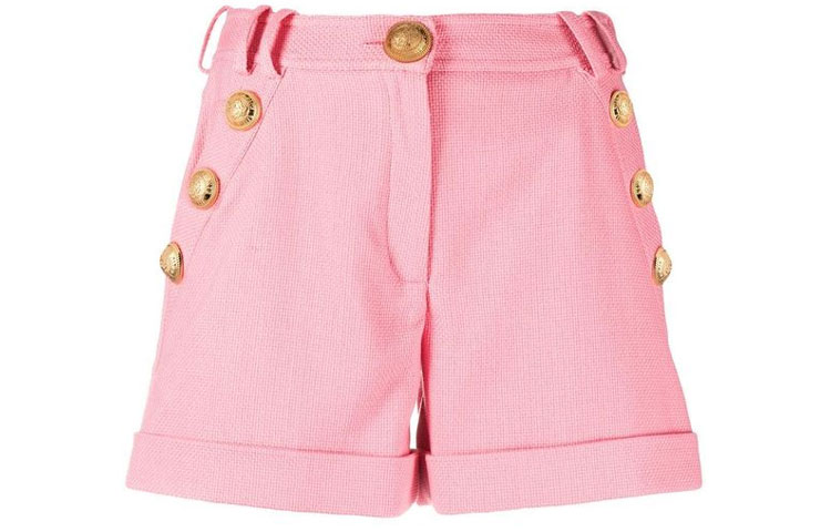 (Women) BALMAIN SS21 Pink Casual Shorts with Gold Button Details. VF15010-C208-4KH