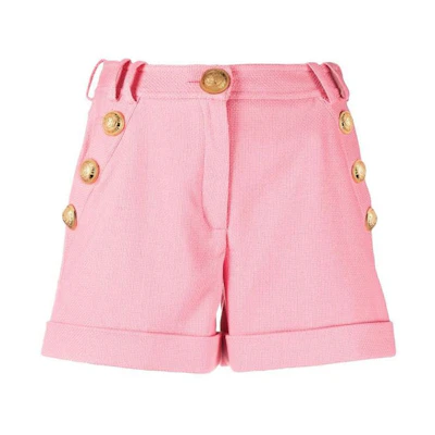 (Women) BALMAIN SS21 Pink Casual Shorts with Gold Button Details. VF15010-C208-4KH