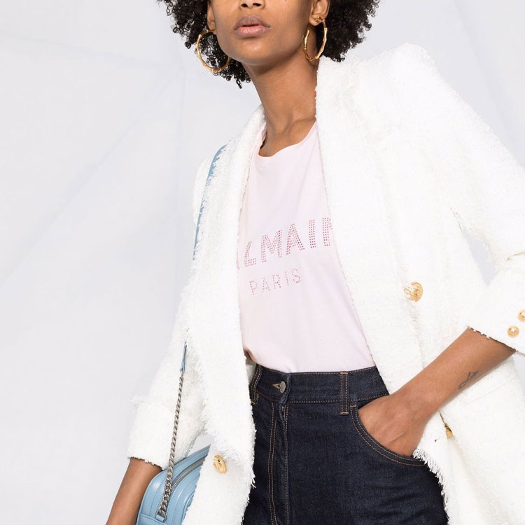 (Women) BALMAIN SS21 Pink Logo Studded Short Sleeve T-Shirt WF1EF010-B093-4AK 圖 6